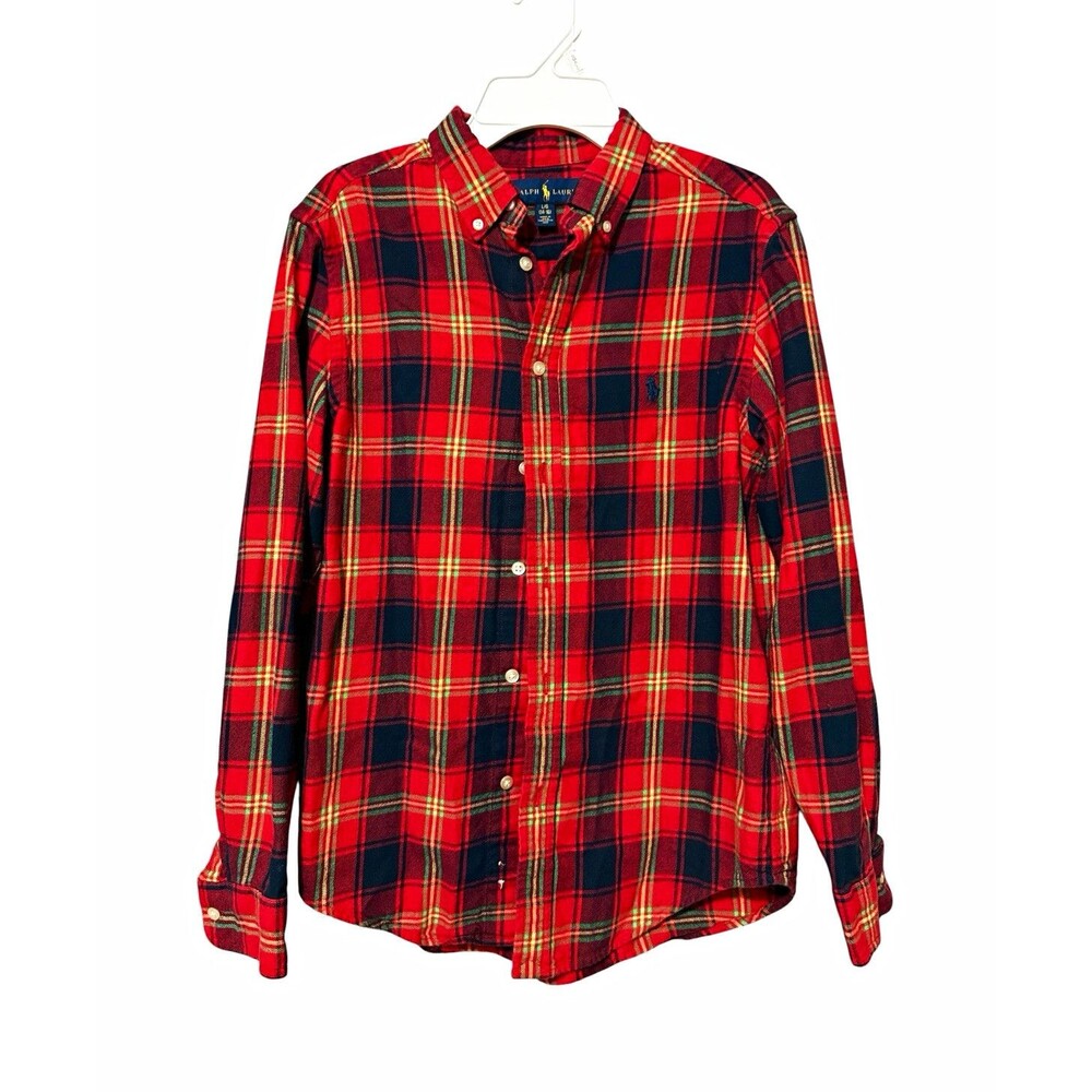 Polo Ralph Lauren Red Tartan Plaid Cotton Shirt Boys L 14-16 Preppy